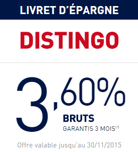 Livret épargne Distingo : 3.60% jusqu'à 75.000€ de versement