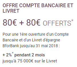 BforBank : 160€ offerts jusqu'au 31 mai 2018
